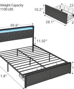 GAOMON Queen LED Bed Frame with Storage and Upholstered Headboard 2