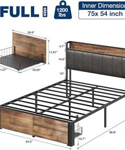 Grey Full Bed Frame with Storage Drawers and Charging Station 2