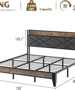 King Size Bed Frame with Headboard and Charging Station Grey Vintage 2