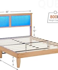 Queen Bed Frame with Rattan Headboard and LED Lights, Easy Assembly 2