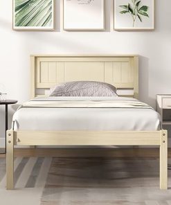 Giantex Twin Platform Bed with Headboard and 12 Inch Storage Natural