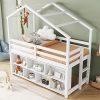 Twin Size Low Loft Bed with Roof Frame and Under Bed Storage Unit