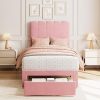 Twin Size Upholstered Platform Bed with Carton Ears Shaped Headboard, Low to Ground Twin Bed Frame with Slats Support for Kids Girls Boys Teens, Bunny Ornament, Faux Leather Pink 4