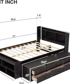 Linique Full Bed Frame with Bookcase Headboard and Under Bed Storage 2