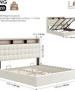 King Size Lift Up Storage Bed Frame with LED Headboard and Shelves 2