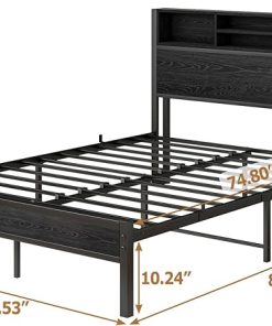 Full Size Bed Frame with Storage Headboard and Charging Station 2