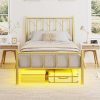 Full Size Velvet Bed Frame with LED Lights and Storage, Beige 3