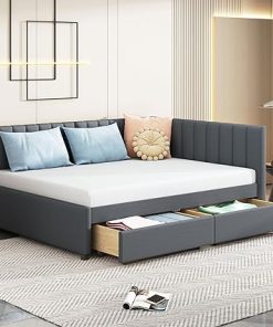 Merax Full Size Upholstered Daybed with 2 Storage Drawers Gray 2