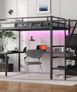 Full XL Metal Loft Bed with Desk and Storage Stairs for Adults 2