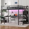 LED Upholstered Full Bed Frame with Storage for Kids and Teens 4