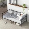 Beige Upholstered Platform Bed Frame with Tufted Headboard and Support 3