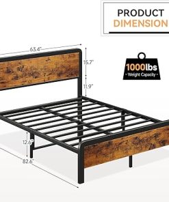 Queen Bed Frame with Wood Headboard & Strong Metal Slats Support 2