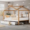 Queen Size Bed Frame with Headboard Drawer and Charging Stations Grey 3