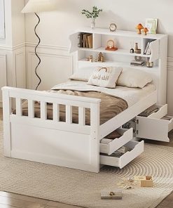 Bellemave Twin Captains Bed Frame with Storage Drawers and Shelves