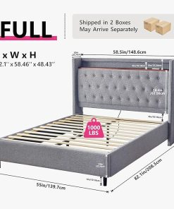 Redlife Upholstered Full Bed Frame with Headboard and LED Lights 2