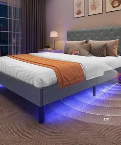 YITAHOME Queen Bed Frame with USB Ports and Motion Sensor Light Gray