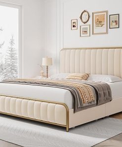 Upholstered Queen Bed Frame with Storage Drawers and Headboard 2