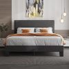 Queen Bed Frame with Headboard Linen Upholstered Wood Slats Dark Grey