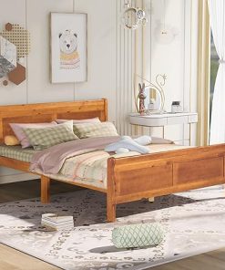 Wood Platform Bed Frame Queen with Headboard and Slat Support