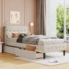 Classic Upholstered Twin Bed with Diamond Stitched Headboard in Grey 4