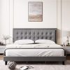 California King Bed Frame with Storage Drawers and Linen Upholstery 3