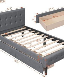 Cliloclight Twin Size Upholstered Bed Frame with Storage Drawers Gray 2