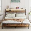 Queen Bed Frame with Storage Headboard and Charging Station