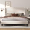 GTRACING Queen Size Upholstered Bed Frame with USB Headboard Ivory