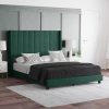 Emma Oliver Margit Queen Bed in Emerald Velvet with Wood Frame