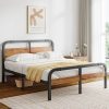 Unikito Full Bed Frame with LED Light and Storage Headboard Black 3