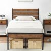 Queen Bed Frame with Adjustable Headboard Heavy Duty Metal Wood Slats 3