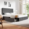 Fabric Upholstered King Queen Full Size Bed Frame with Tufted Headboard 4