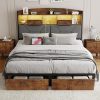 Full Size Platform Bed with Trundle and USB Headboard in White 4