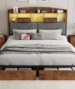 Full Size Upholstered Velvet Bed Frame with Storage and Headboard