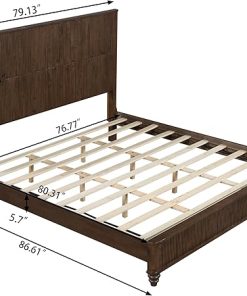 King Size Solid Wood Bed Frame with Headboard, No Box Spring Required 2