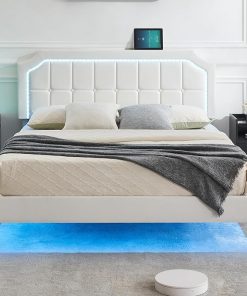 Modern Full Floating Bed Frame with RGB LED Lights and Adjustable Headboard