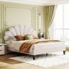 Vintage Queen Size Wooden Platform Bed with Rattan Headboard 3