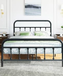 Shintenchi Full Size Metal Bed Frame with Headboard and Storage 2