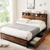 LAGRIMA Queen Metal Bed Frame with Bookcase Headboard and Drawers