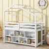 Twin Size Loft Bunk Bed with Guardrails, Ladder and Storage Shelves