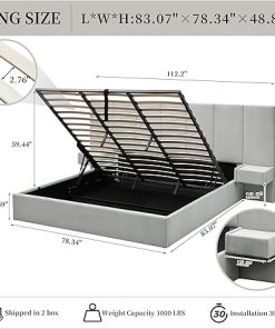 Queen Size Upholstered Lift Storage Bed Frame with Velvet Headboard 2