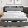 Farmhouse Queen Bed Frame with Tall Headboard and Storage Drawers 3