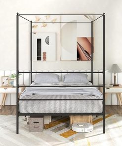 Giantex Full Size Metal Canopy Bed Frame with Sturdy Support Black