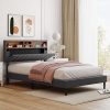 Full Size Linen Upholstered Platform Bed with Storage and Trundle 4