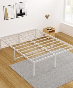 Heavy Duty 18 Inch Full Bed Frame with Storage Metal Platform White