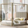 Twin Size Metal Frame Bed with 6 Legs and Two Headboards in White 4