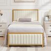 Bed Frame Queen Size Upholstered Platform Bed with 52.8” Tall Sleigh Headboard, Button Tufted, No Box Spring Needed, Easy Assembly, Cream 3
