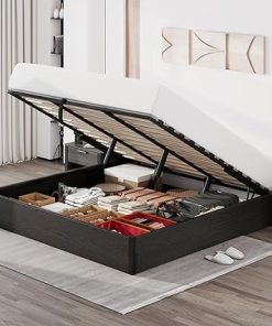 King Size Lift Up Storage Bed Frame with Wooden Slats and Easy Assembly