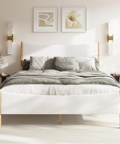 Boucle Ashland Queen Bed Frame with Arch Headboard – Japandi Style