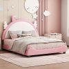 Full Size Upholstered Princess Bed Frame for Kids Pink White